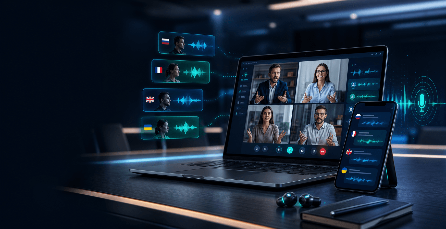 AI voice translator interface for live multilingual communication